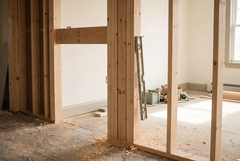 New stud framing with a header over a doorway opening.