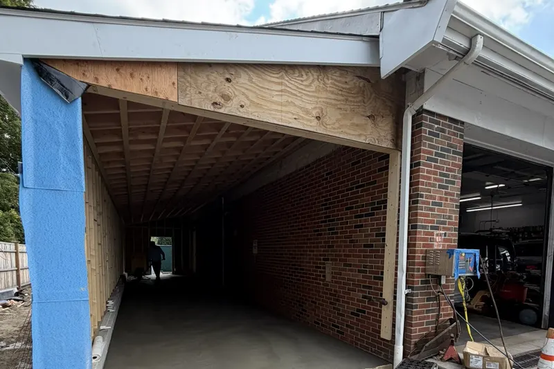 An addition we framed and sheathed onto a brick building in Concord, MA.
